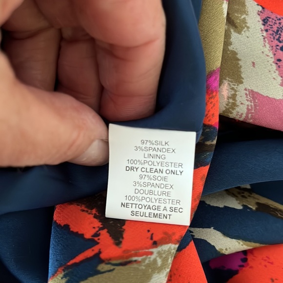 Trina Turk Red Blue Puff Sleeve Floral Silk Dress - Picture 3 of 6